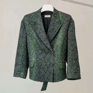 Dries Van Noten AW/20 Green Snake-Print Wool Blazer